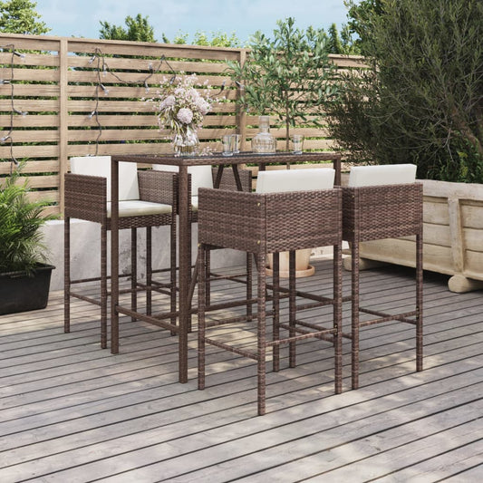 5-piece garden bar set with cushions, brown poly rattan