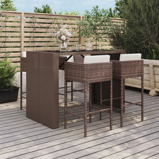 5-piece garden bar set with cushions, brown poly rattan