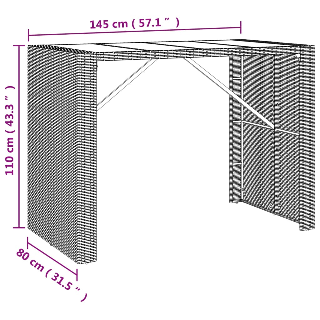 5-piece garden bar set with cushions, grey poly rattan