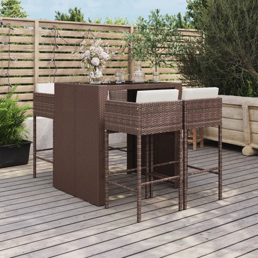 5-piece garden bar set with cushions, brown poly rattan
