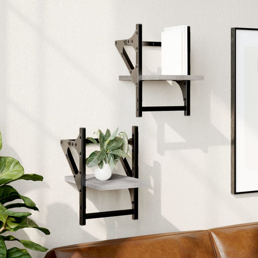 Wall shelves with rods 2 pcs. Gray Sonoma 20x25x30 cm