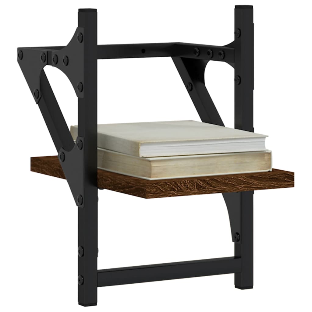 Wall shelves with rods 2 pcs. Brown oak look 20x25x30 cm