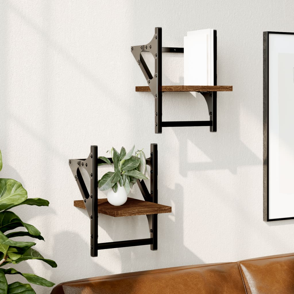Wall shelves with rods 2 pcs. Brown oak look 20x25x30 cm