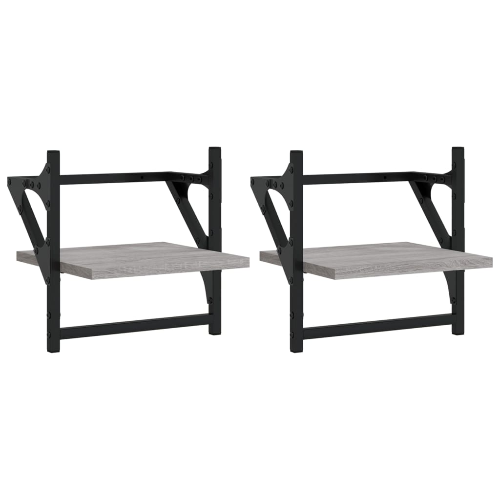 Wall shelves with rods 2 pcs. Gray Sonoma 30x25x30 cm