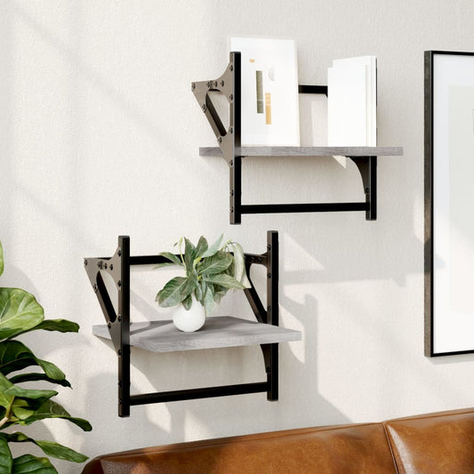 Wall shelves with rods 2 pcs. Gray Sonoma 30x25x30 cm