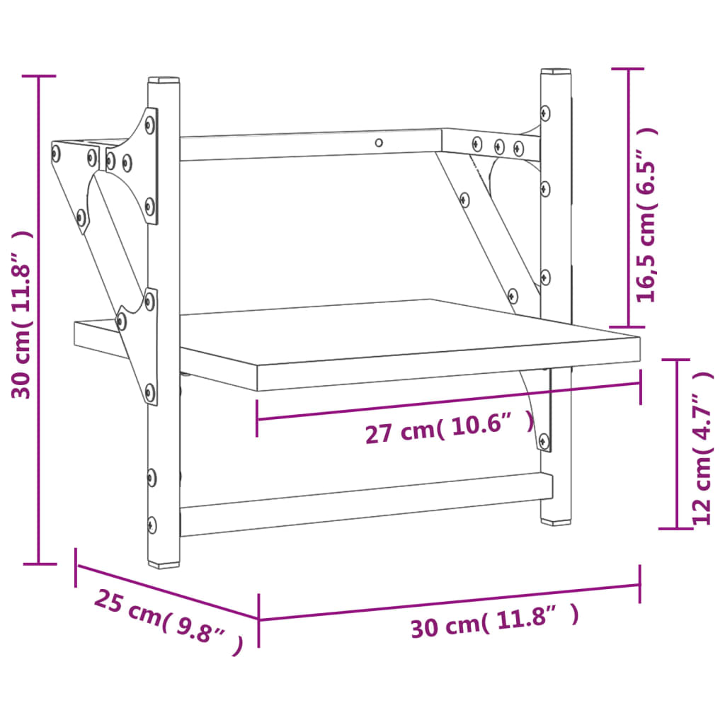 Wall shelves with rods 2 pcs. Brown oak look 30x25x30 cm