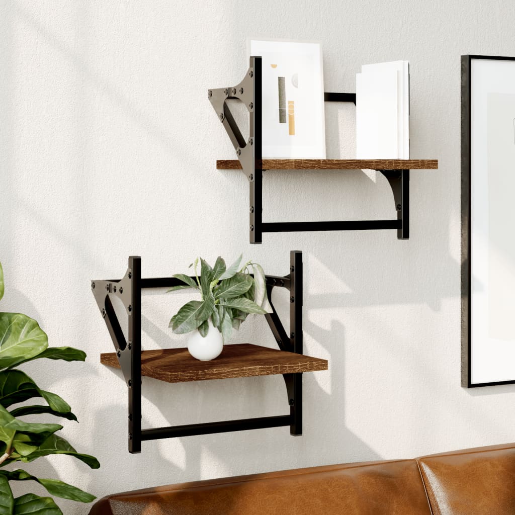 Wall shelves with rods 2 pcs. Brown oak look 30x25x30 cm