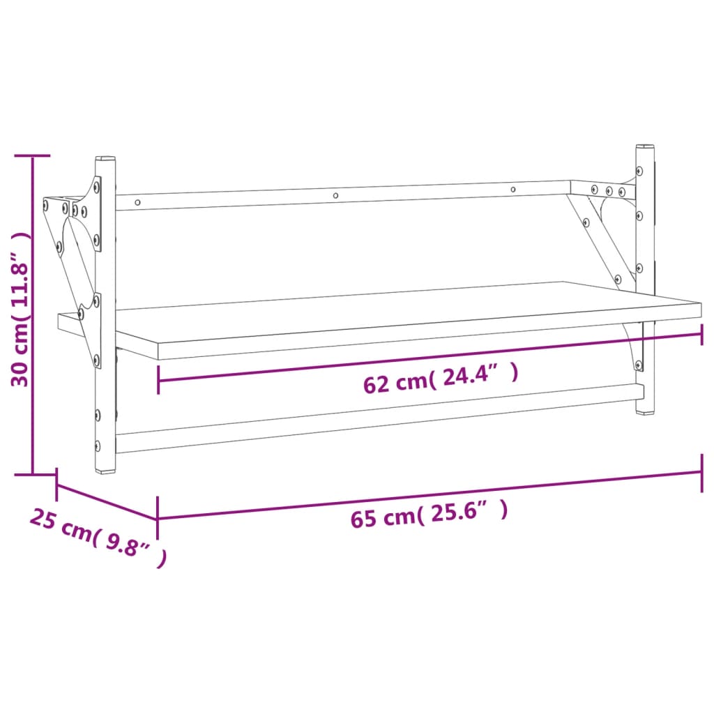 Wandregale mit Stangen 2 Stk. Schwarz 65x25x30 cm