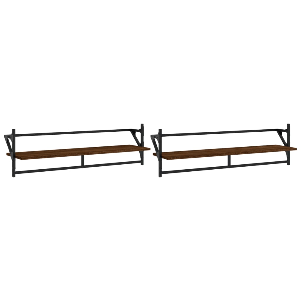 Wandregale mit Stangen 2 Stk. Braun Eichen-Optik 100x25x30 cm