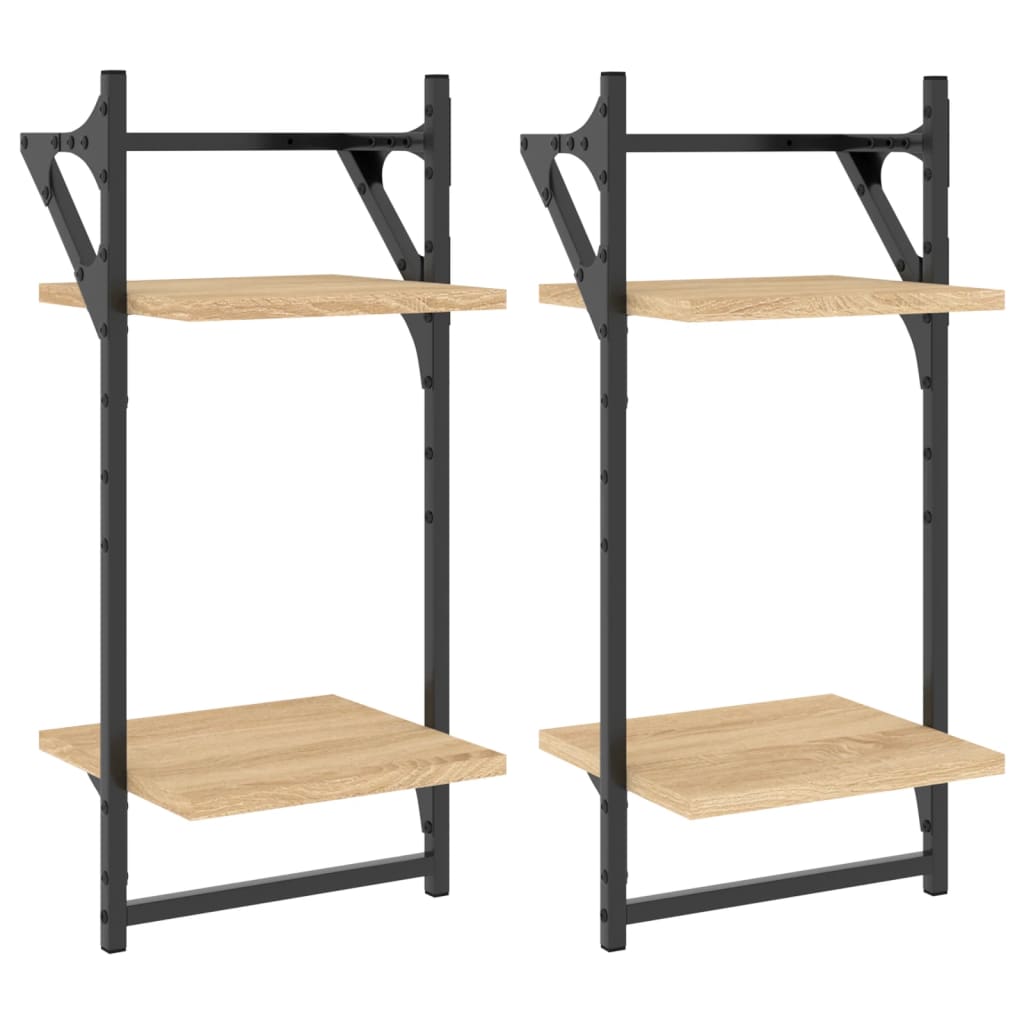 Wall shelves with 2 shelves &amp; rods 2 pcs. Sonoma oak