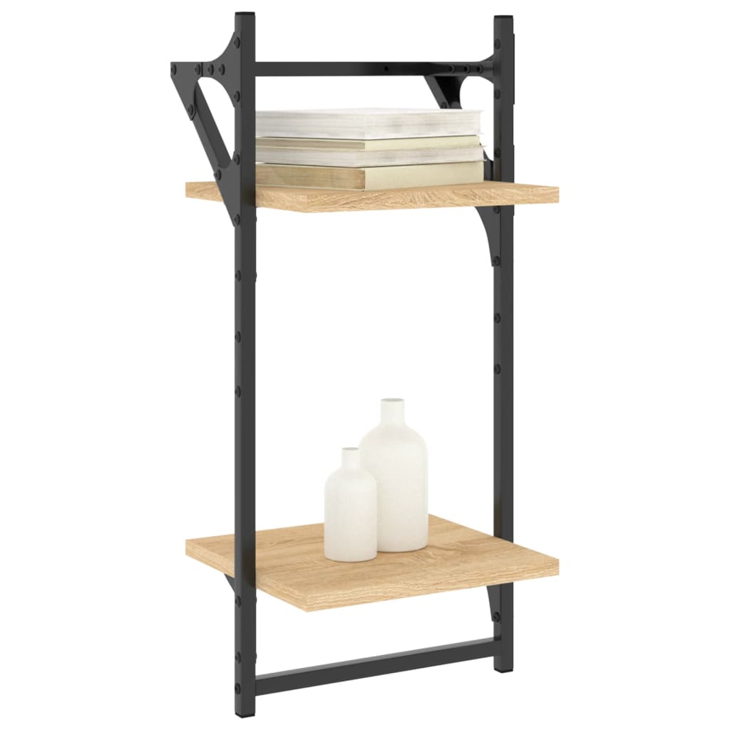 Wall shelves with 2 shelves &amp; rods 2 pcs. Sonoma oak