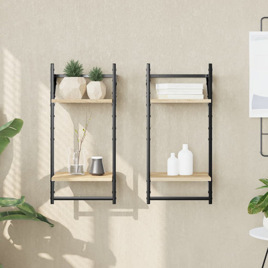 Wall shelves with 2 shelves &amp; rods 2 pcs. Sonoma oak
