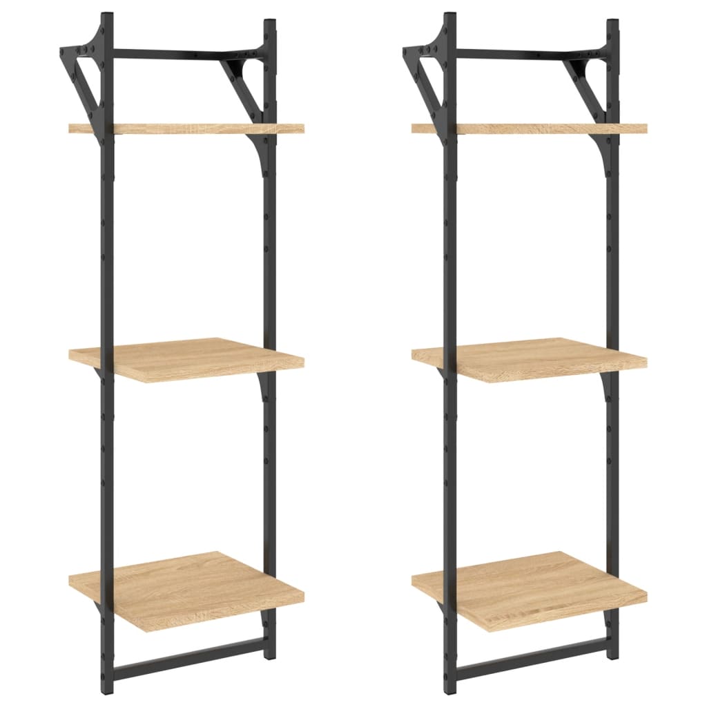 Wall shelves with 3 shelves &amp; rods 2 pcs. Sonoma oak