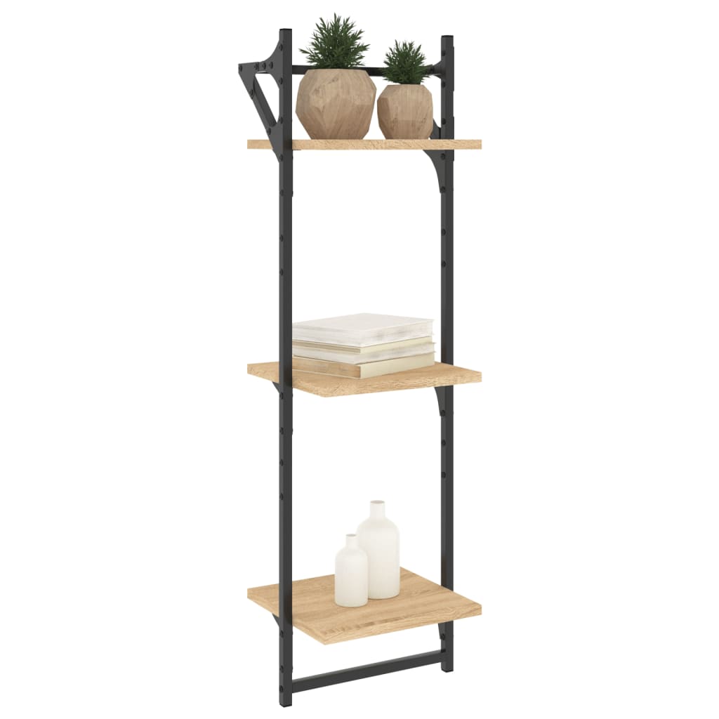 Wall shelves with 3 shelves &amp; rods 2 pcs. Sonoma oak