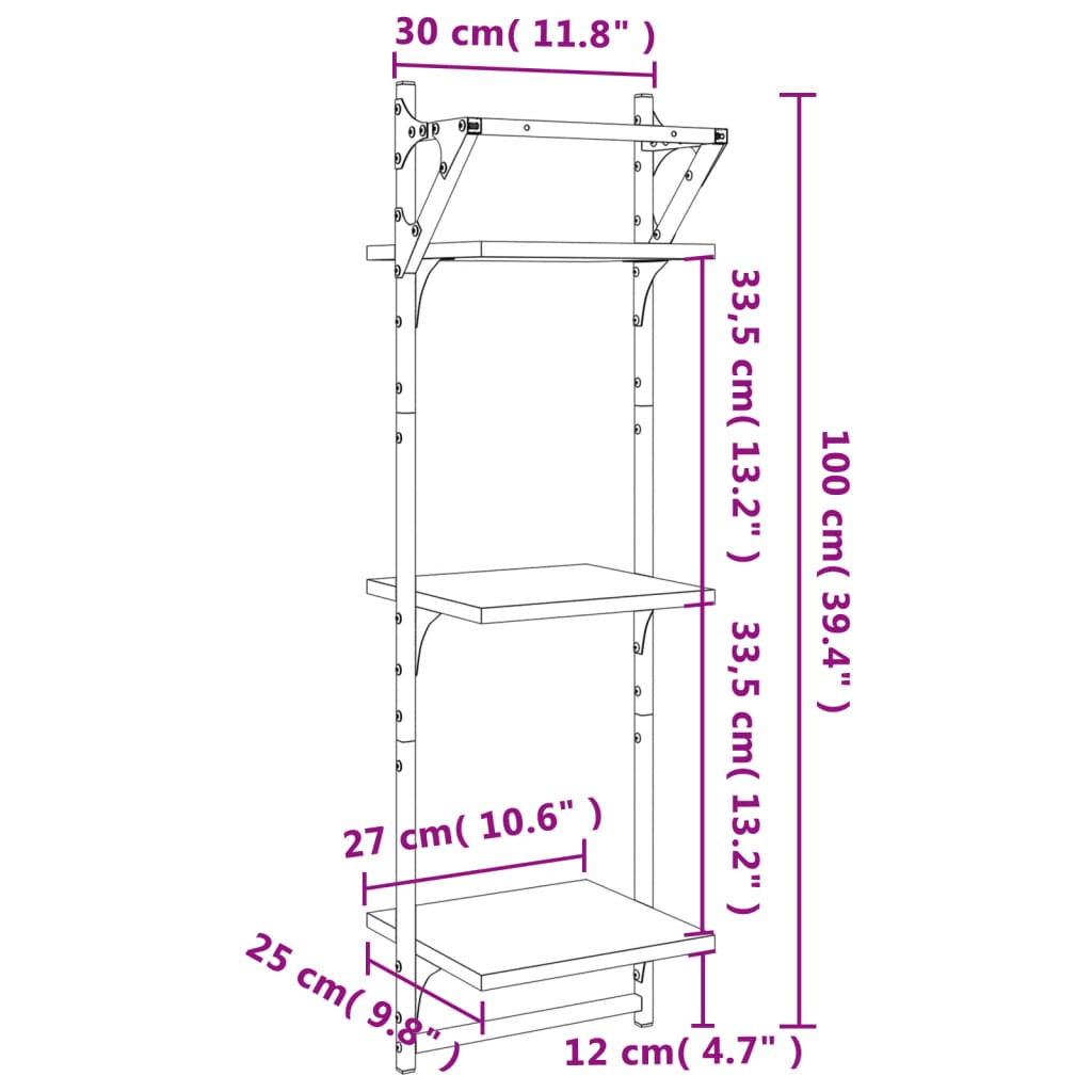 Wall shelves with 3 shelves &amp; rods 2 pcs. Sonoma oak