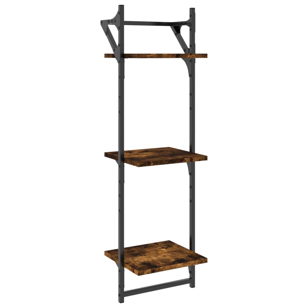 Wall shelves with 3 shelves &amp; rods 2 pcs. Smoked oak