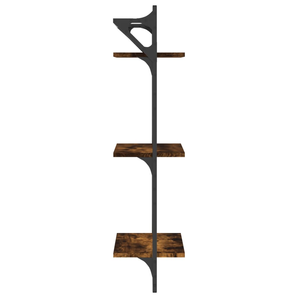 Wall shelves with 3 shelves &amp; rods 2 pcs. Smoked oak
