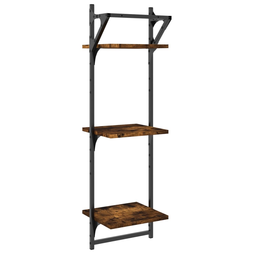 Wall shelves with 3 shelves &amp; rods 2 pcs. Smoked oak