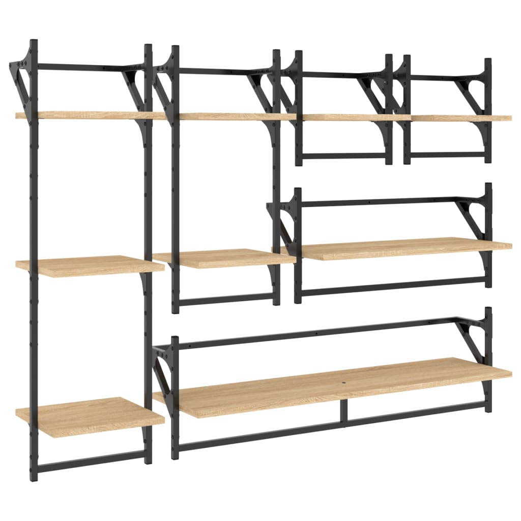 6-tlg. Wandregal-Set mit Stangen Sonoma-Eiche Holzwerkstoff