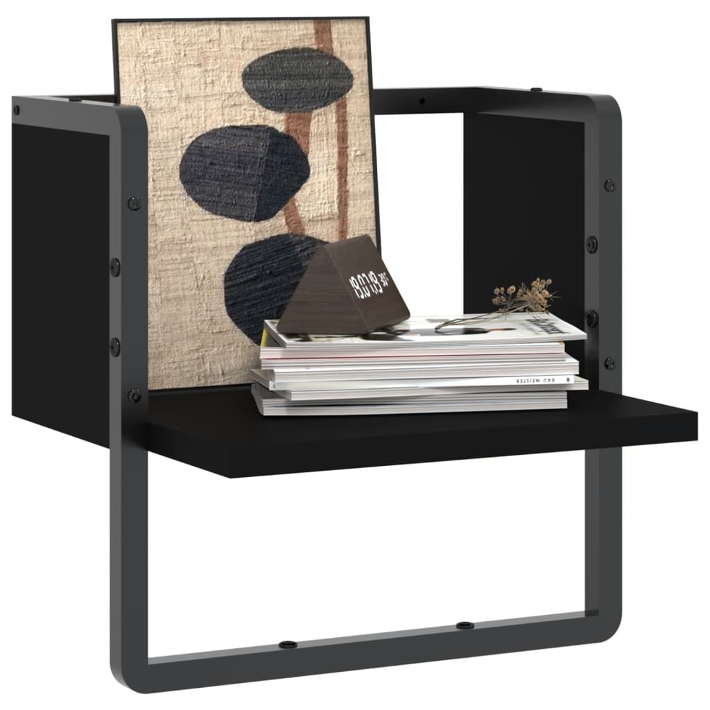 Wall shelf with rod black 30x25x30 cm