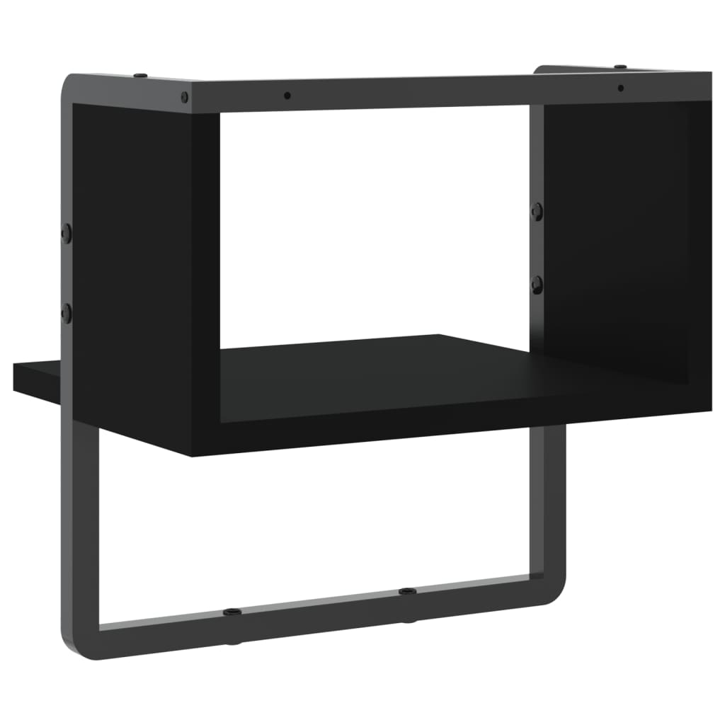 Wall shelf with rod black 30x25x30 cm