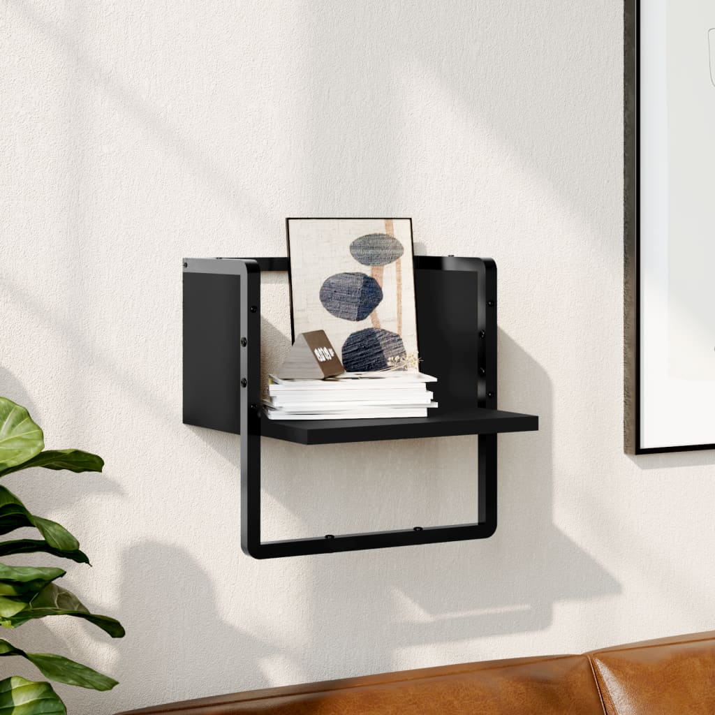 Wall shelf with rod black 30x25x30 cm