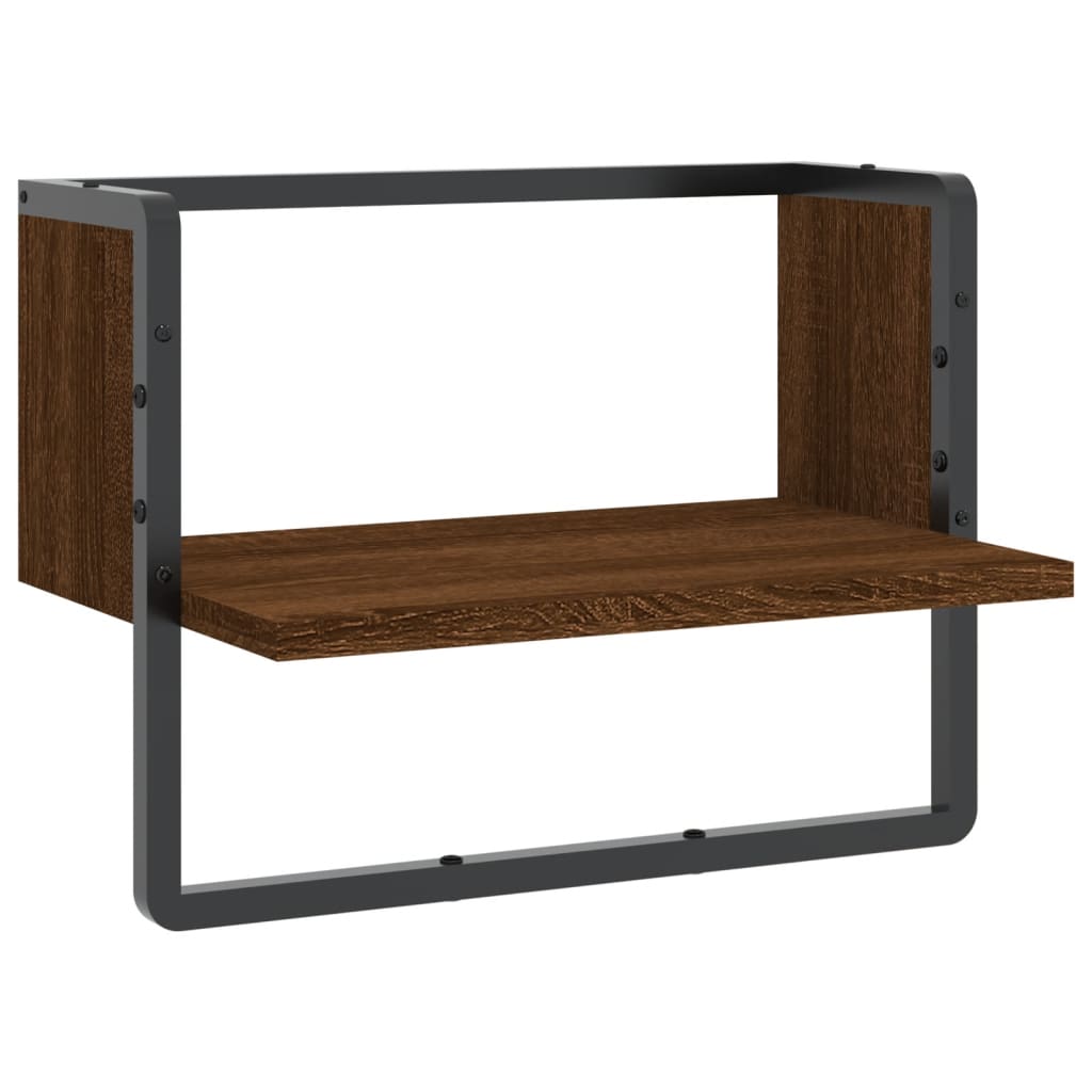 Wall shelf with rod brown oak look 40x25x30 cm