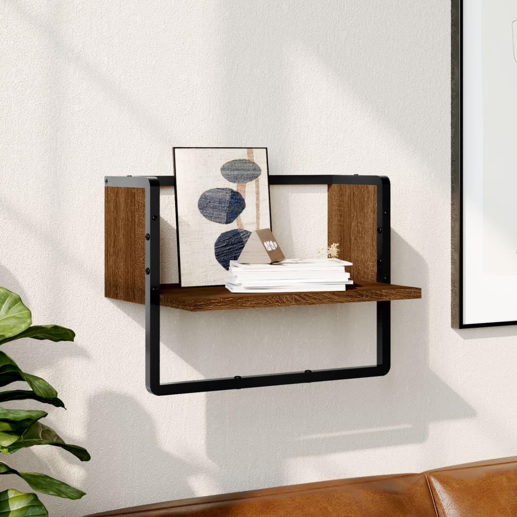 Wall shelf with rod brown oak look 40x25x30 cm