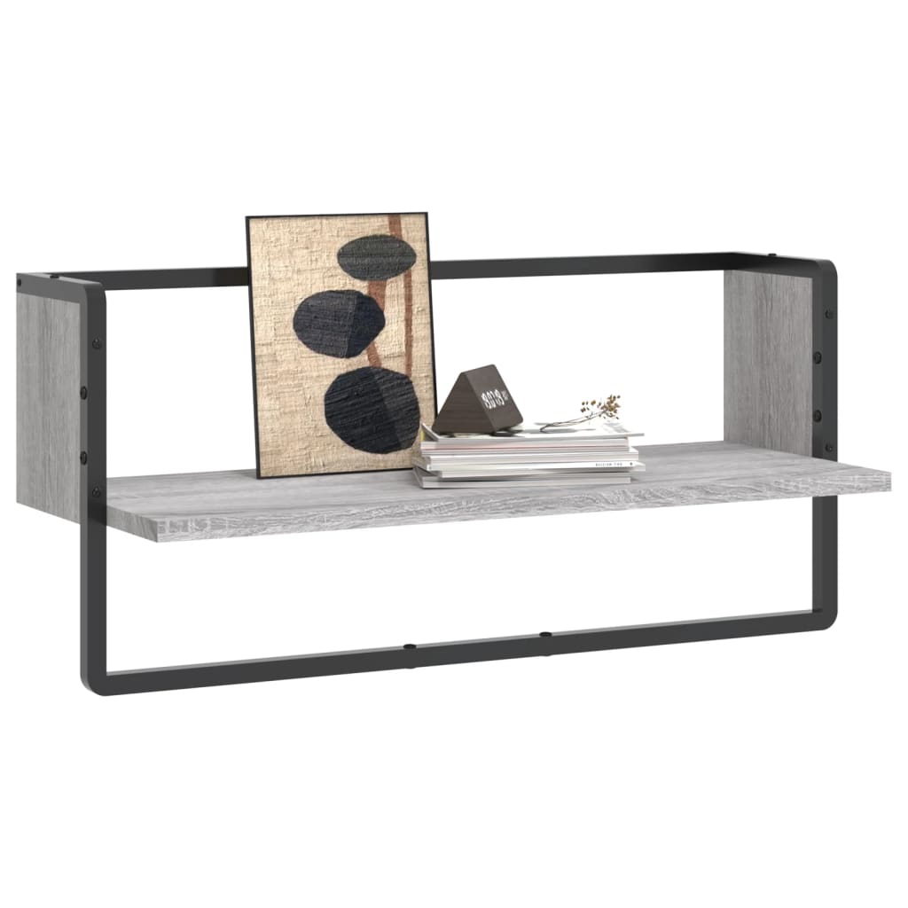 Wall shelf with rod gray Sonoma 65x25x30 cm