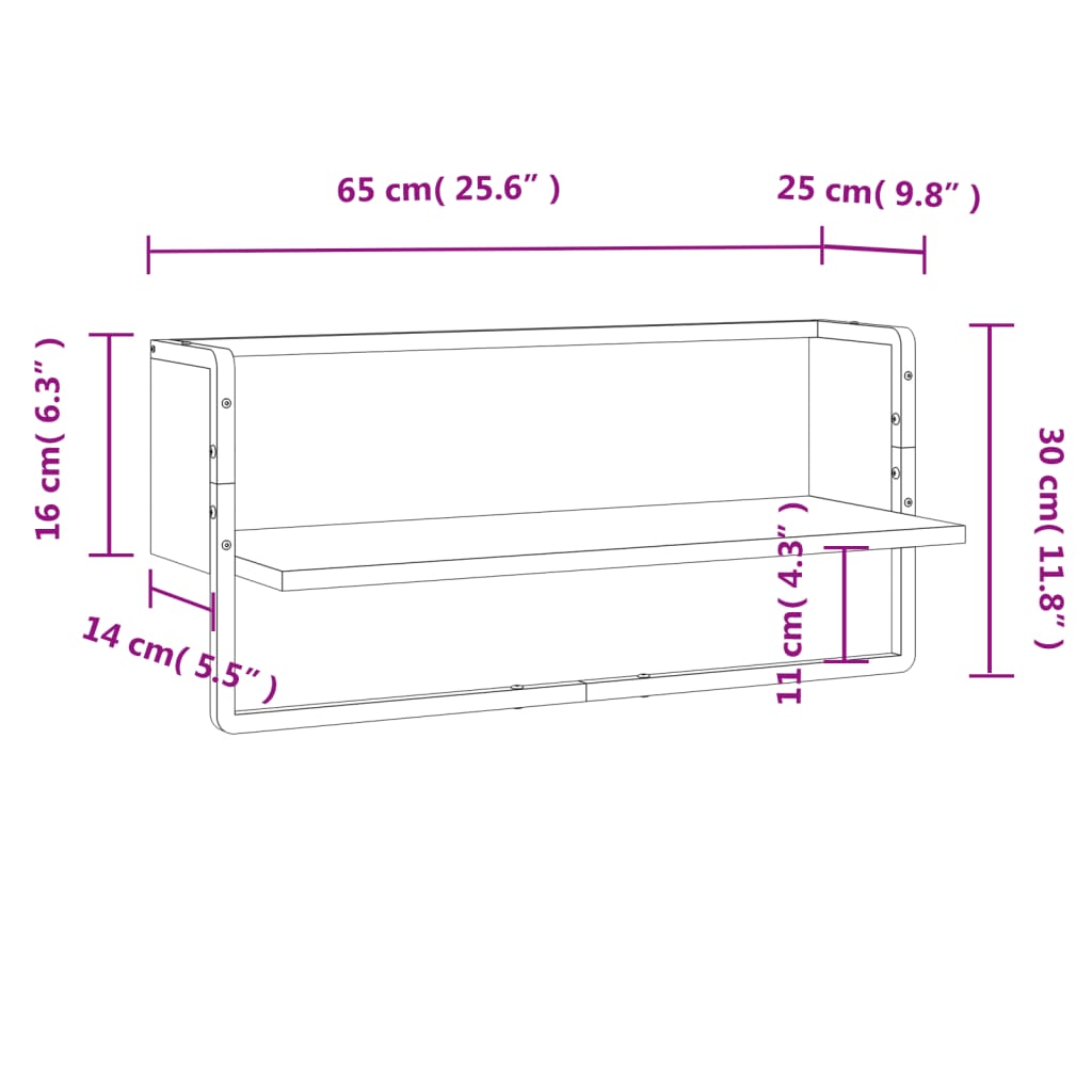 Wall shelf with rod gray Sonoma 65x25x30 cm