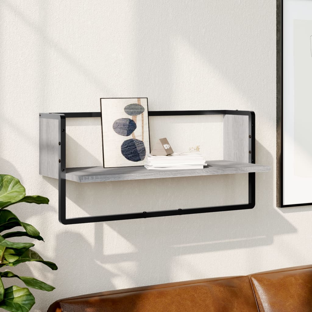 Wall shelf with rod gray Sonoma 65x25x30 cm
