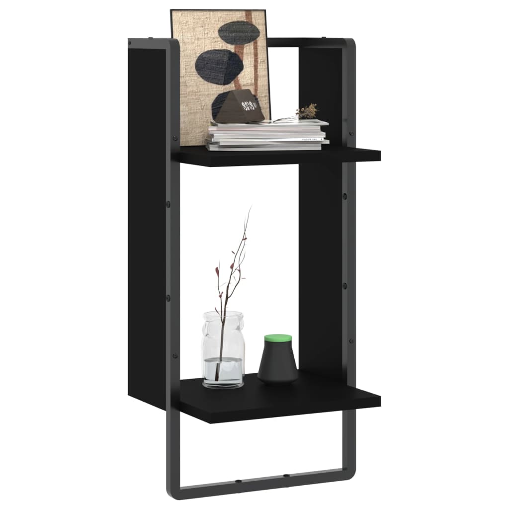 Wall shelf with rod black 30x25x65 cm