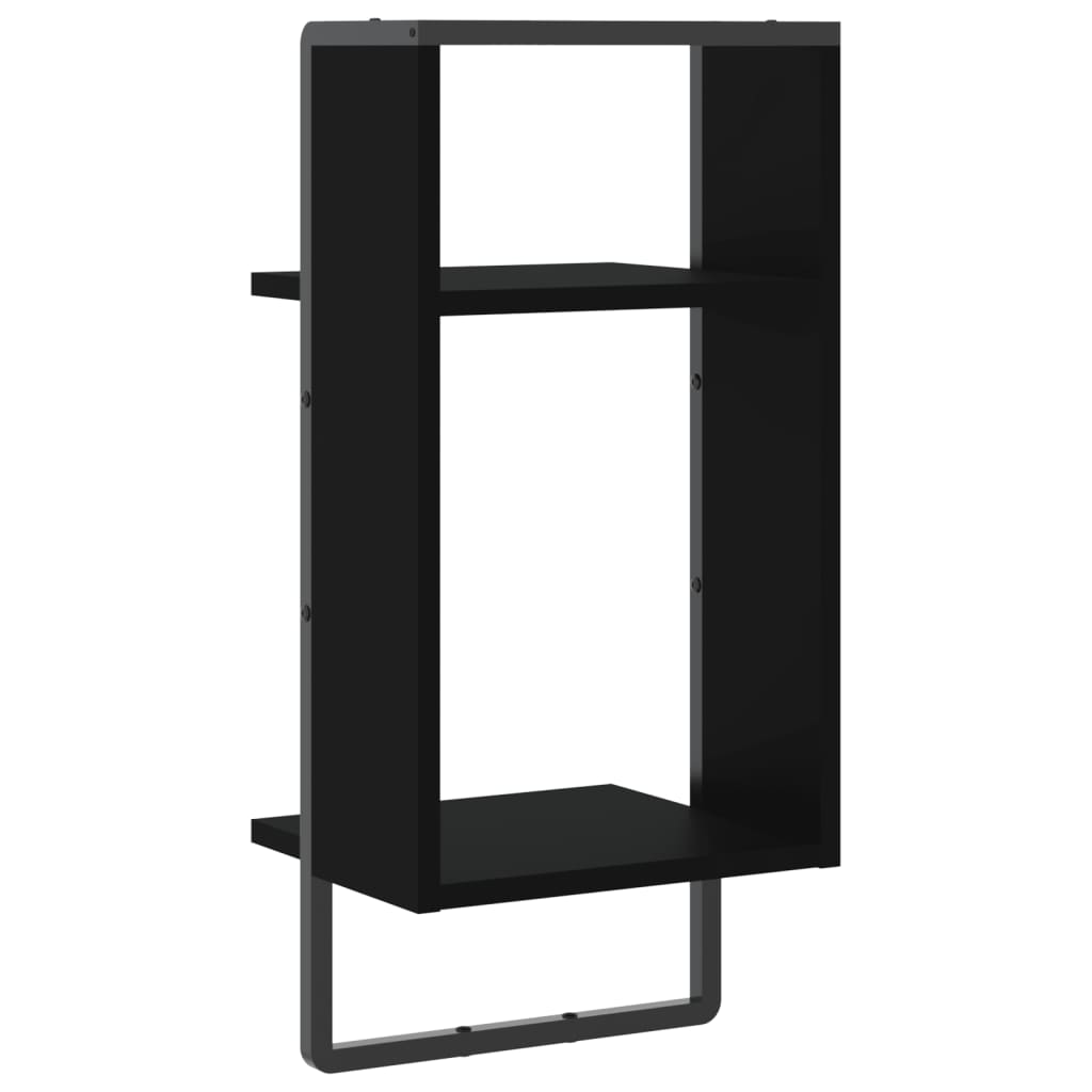 Wall shelf with rod black 30x25x65 cm