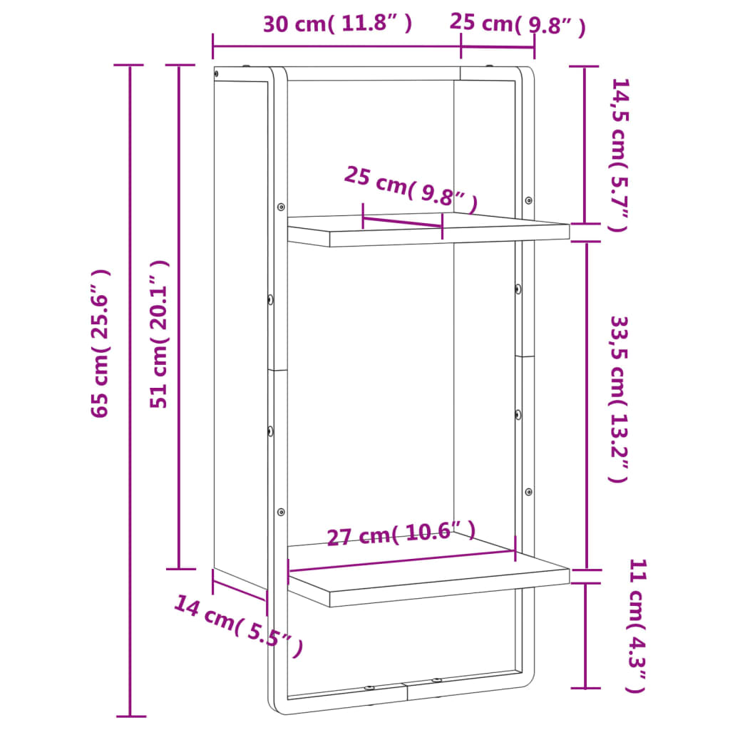 Wall shelf with rod black 30x25x65 cm