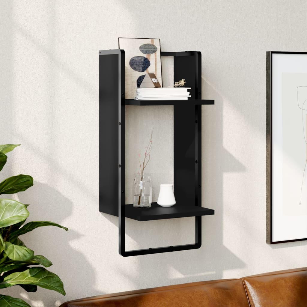 Wall shelf with rod black 30x25x65 cm