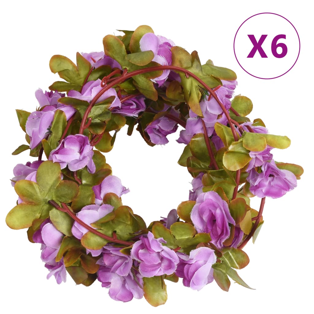 Couronnes de Noël fleurs 6 pcs violet clair 250 cm