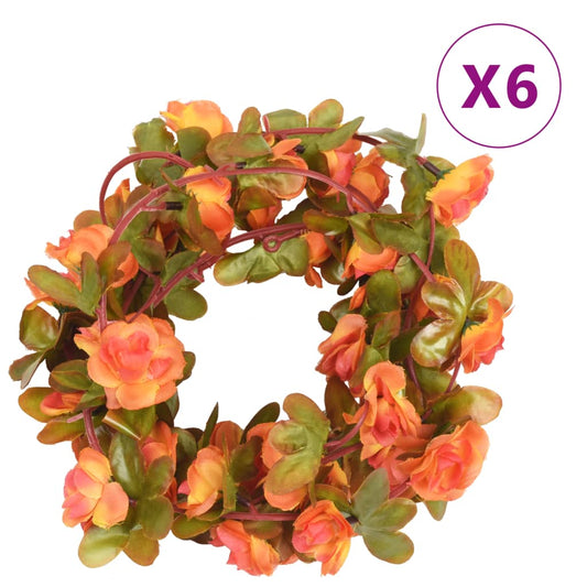 Couronnes de Noël fleurs 6 pcs Orange 250 cm