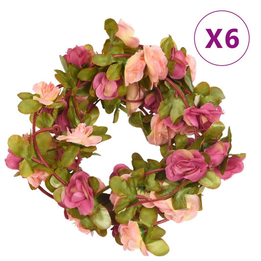 Couronnes de Noël fleurs 6 pcs rose 250 cm