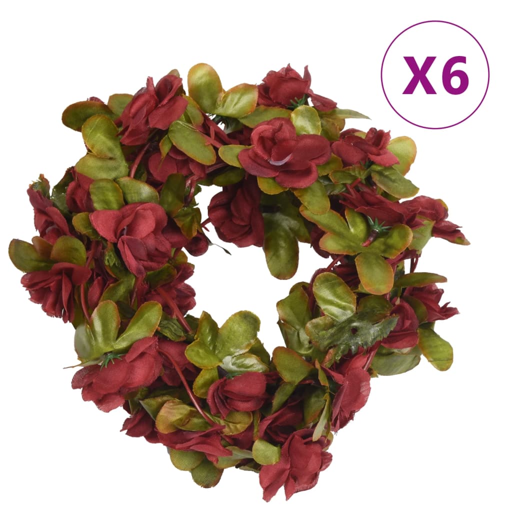 Couronnes de Noël fleurs 6 pcs Rouge vin 250 cm