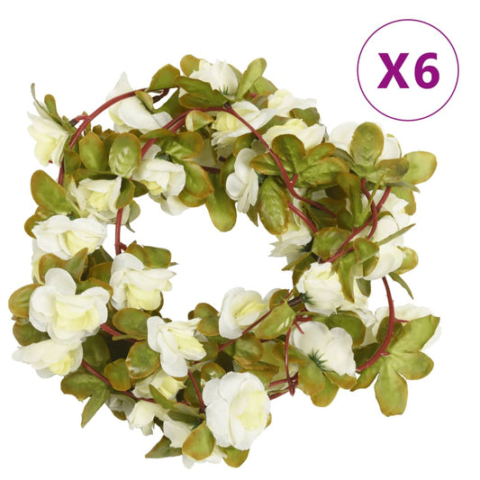 Couronnes de Noël fleurs 6 pcs Blanc 250 cm