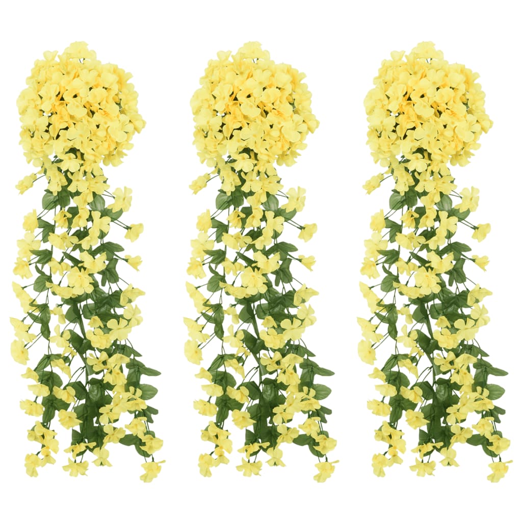 Couronnes de Noël fleurs 3 pcs jaune 85 cm