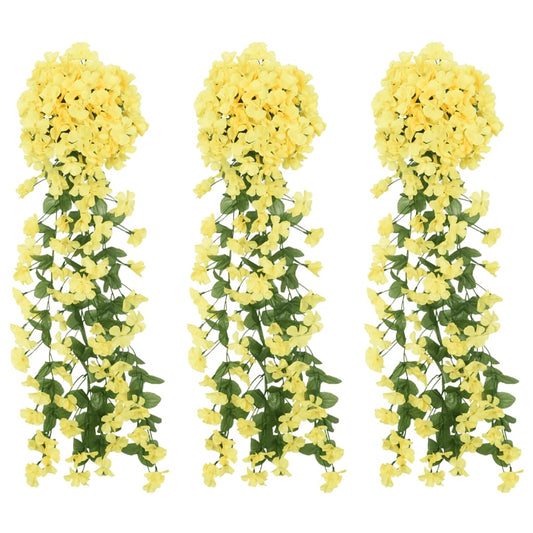 Couronnes de Noël fleurs 3 pcs jaune 85 cm