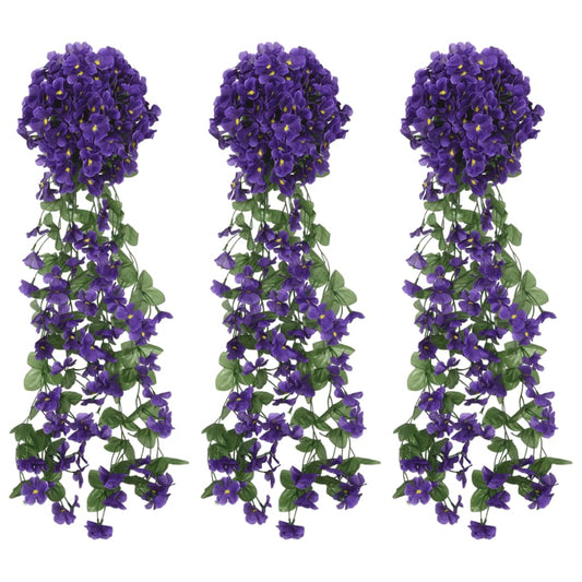 Couronnes de Noël fleurs 3 pcs Violet foncé 85 cm