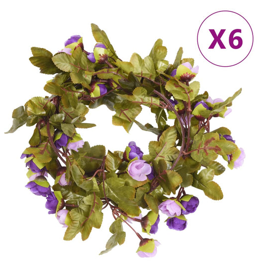 Couronnes de Noël fleurs 6 pcs violet clair 215 cm