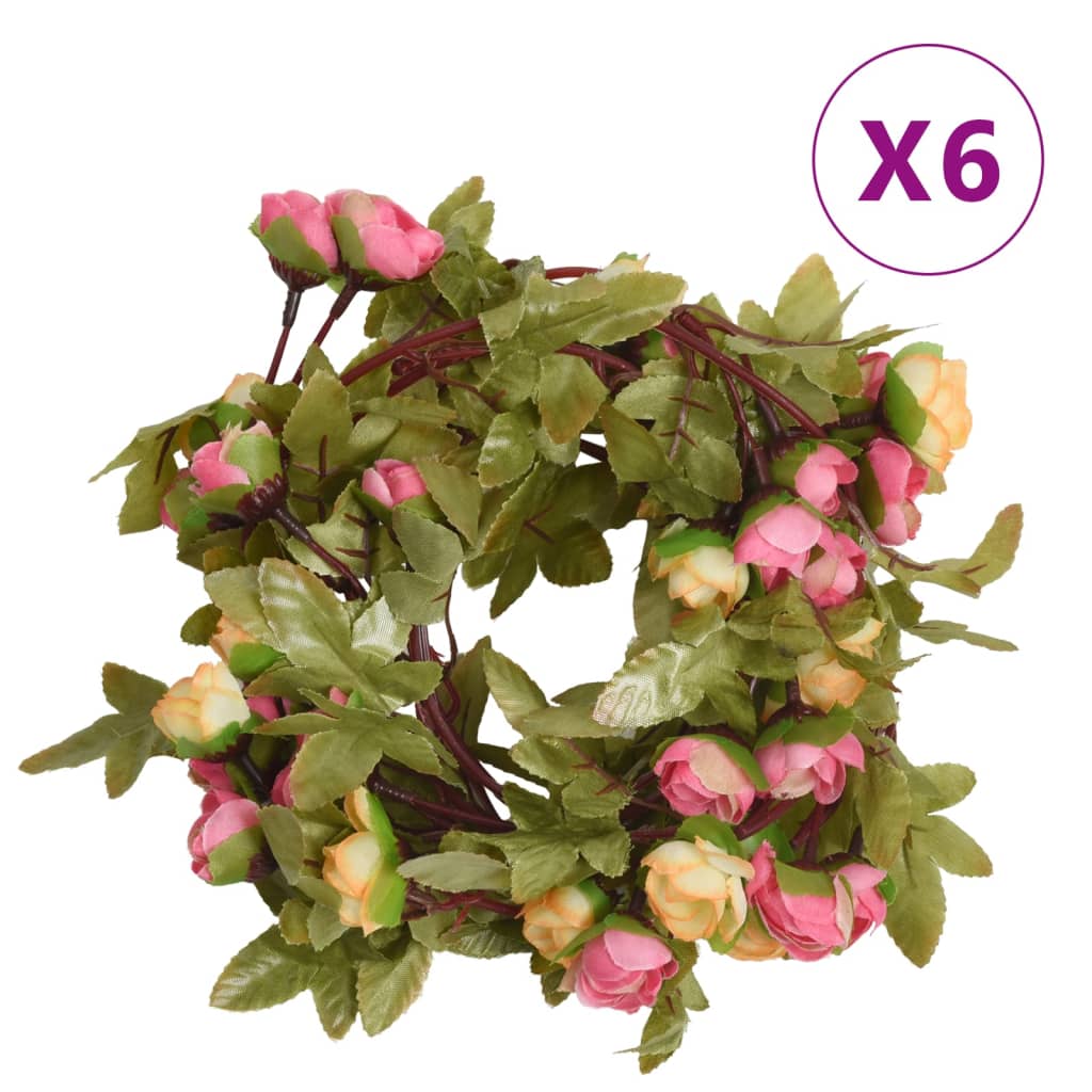 Couronnes de Noël fleurs 6 pcs rose 215 cm