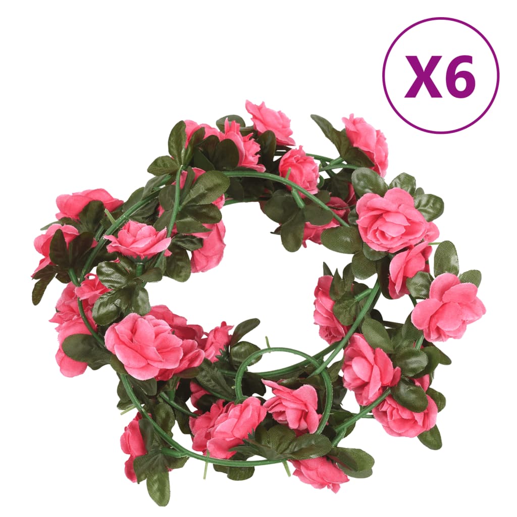 Couronnes de Noël fleurs 6 pcs rose 240 cm