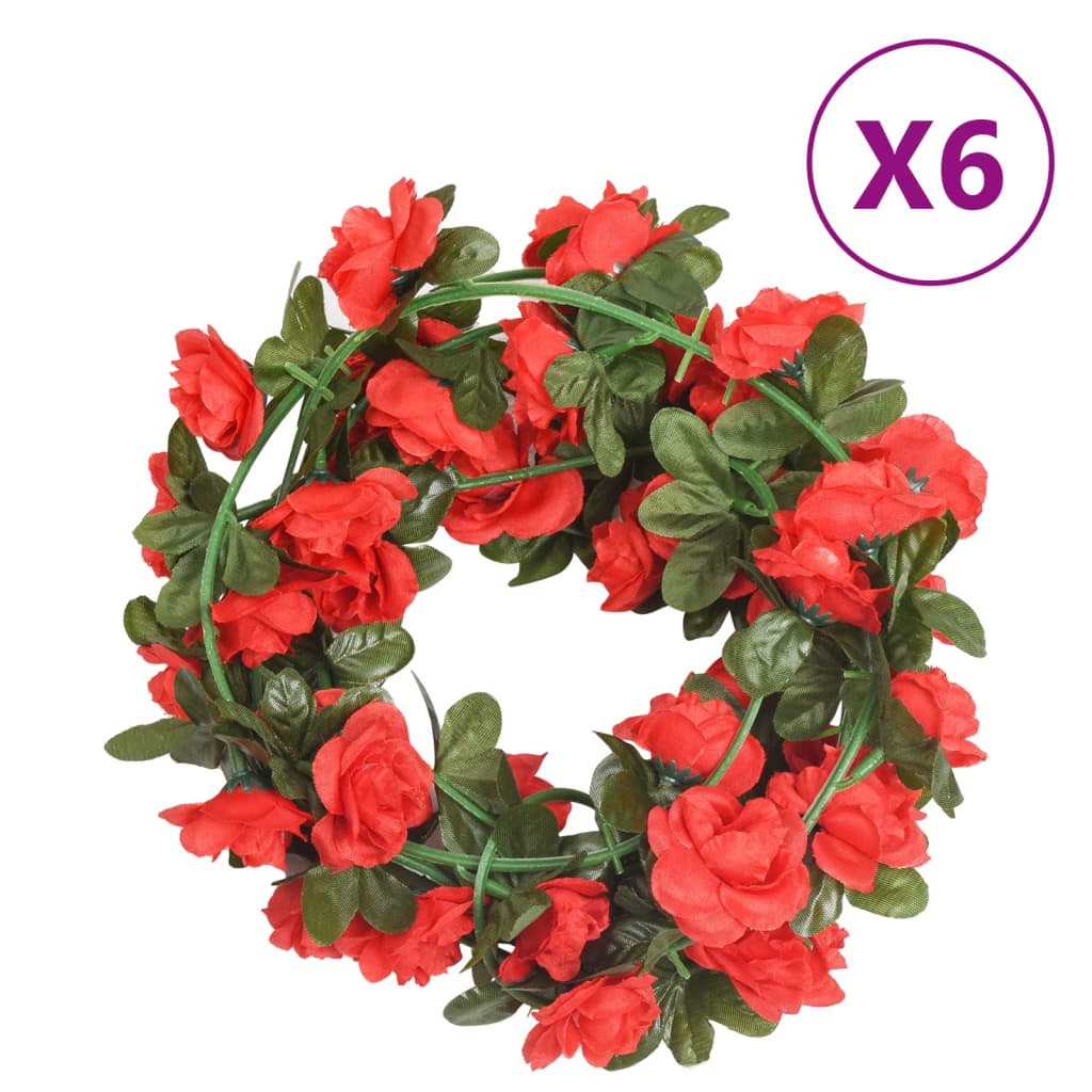 Couronnes de Noël fleurs 6 pcs rouge 240 cm