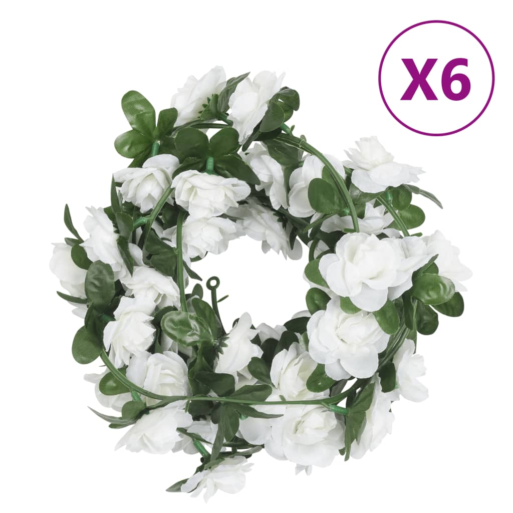 Couronnes de Noël fleurs 6 pcs Blanc 240 cm