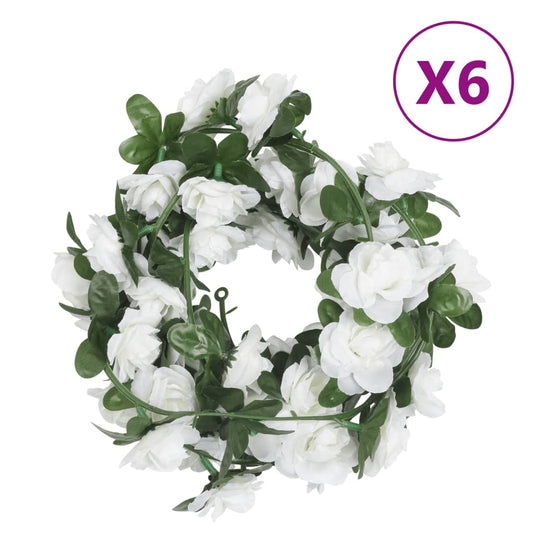 Couronnes de Noël fleurs 6 pcs Blanc 240 cm