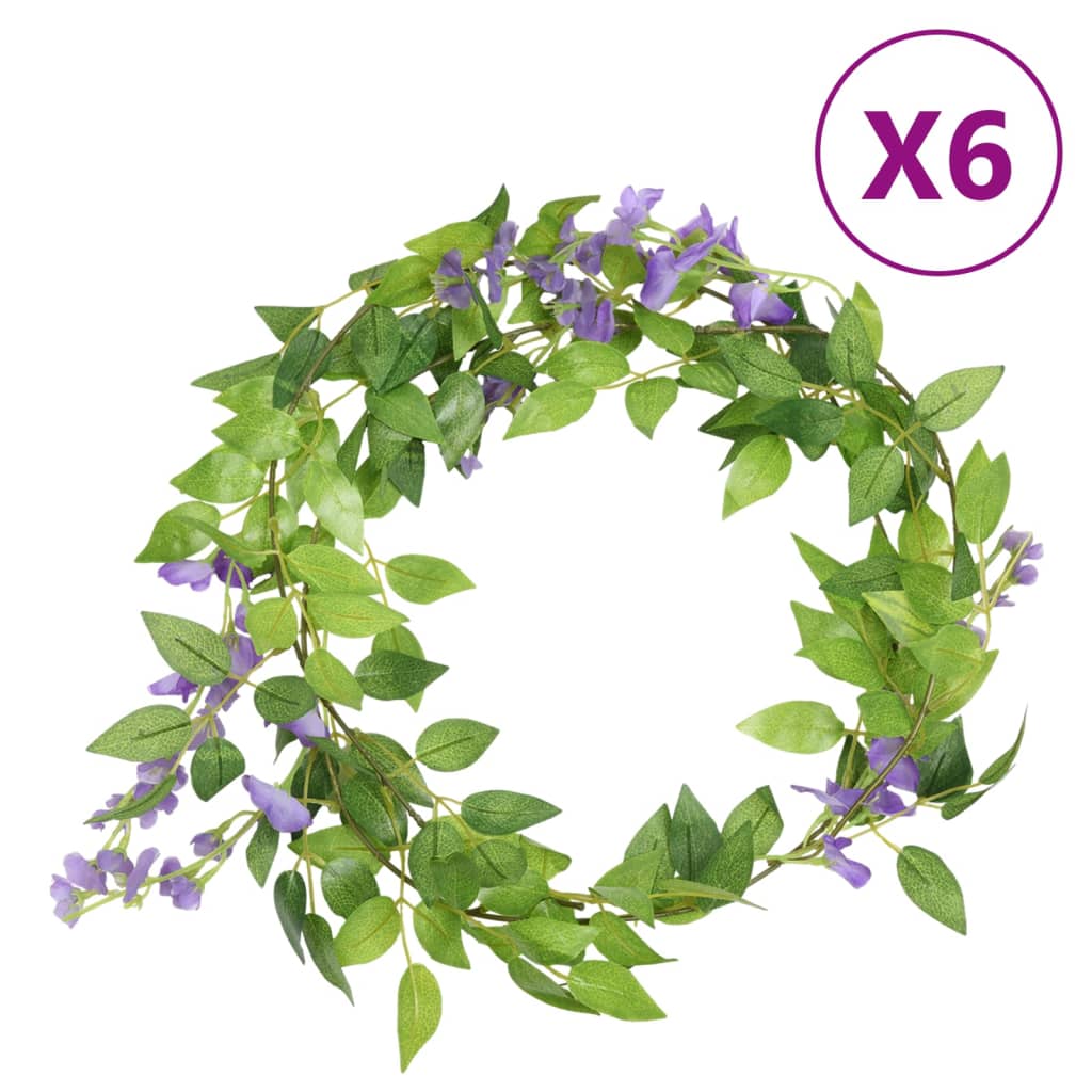 Couronnes de Noël fleurs 6 pcs Violet 200 cm